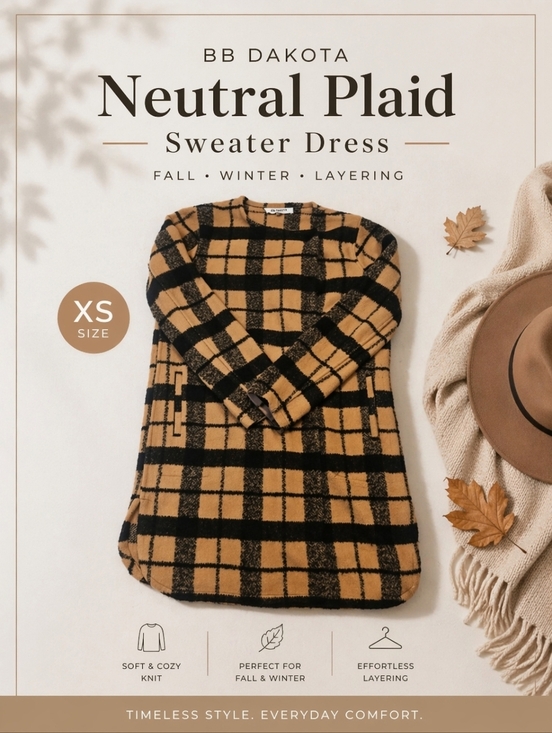 BB Dakota Jackets & Blazers - BB Dakota Neutral Plaid Sweater Dress XS Fall Winter Layering
